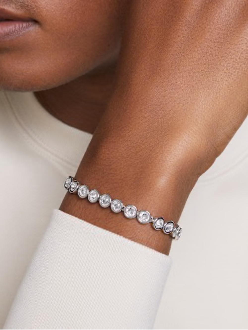 Touchstone Crystal by Swarovski Silver-Tone Tennis Bracelet Round Clear Crystals